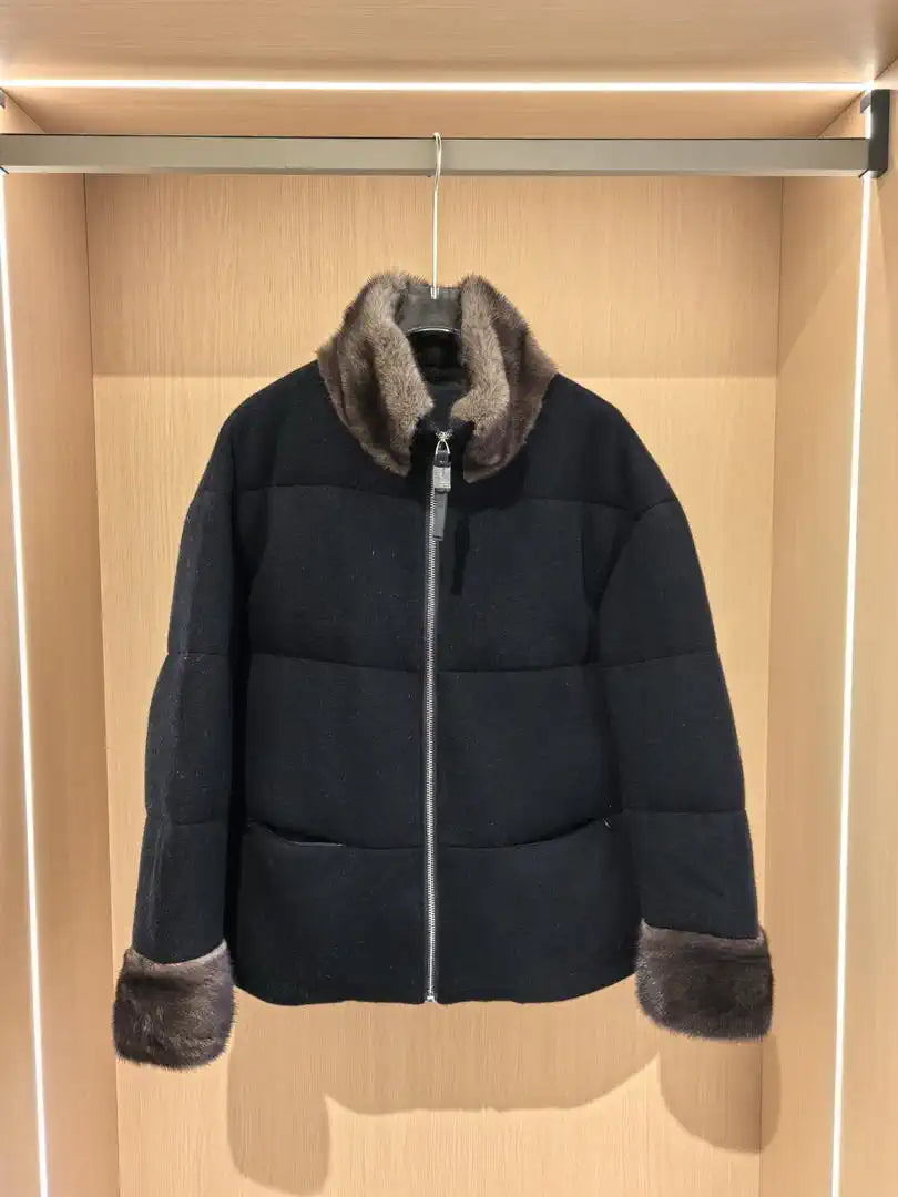 Brunello Cucinelli Mink sleeves and collar with wool and down jacket BC9003