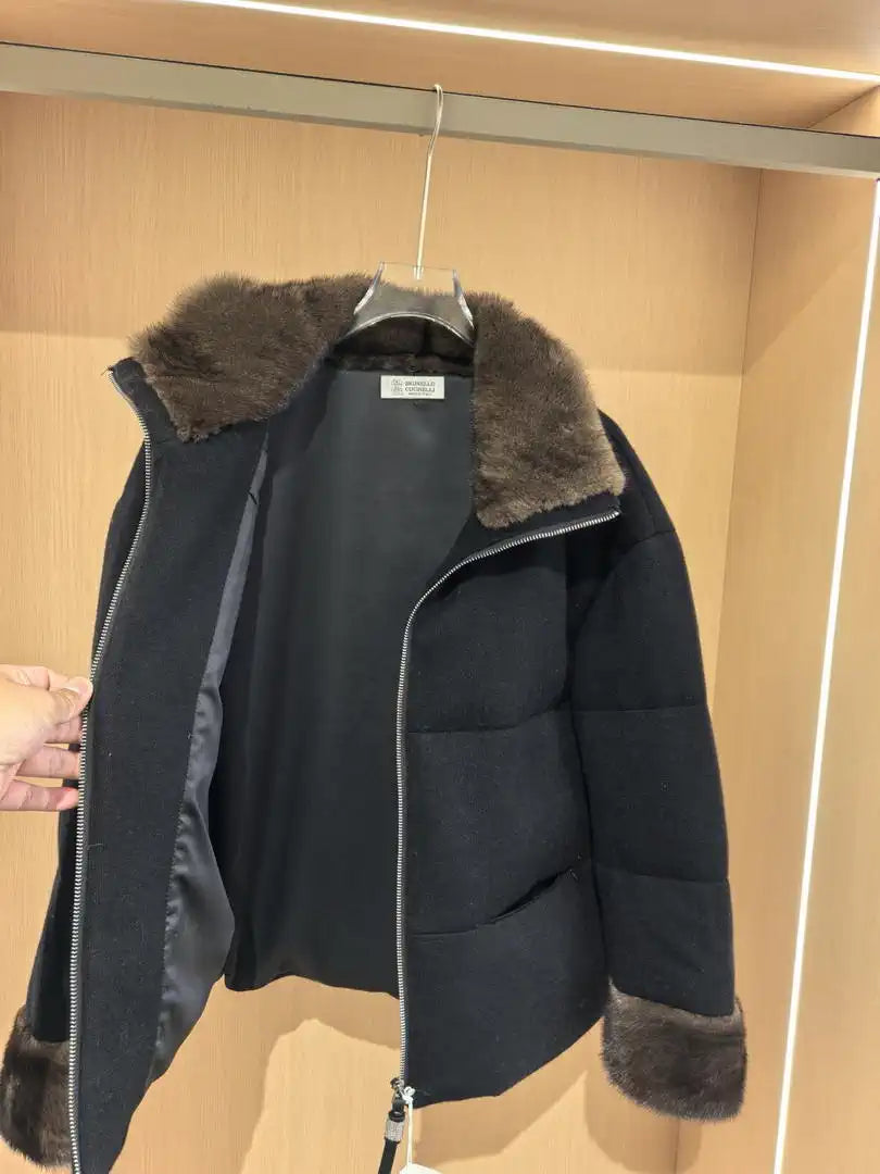 Brunello Cucinelli Mink sleeves and collar with wool and down jacket BC9003