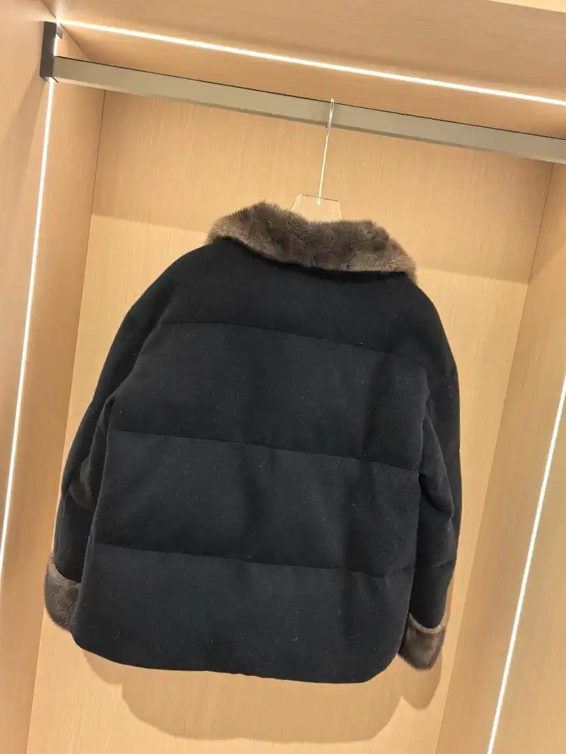 Brunello Cucinelli Mink sleeves and collar with wool and down jacket BC9003