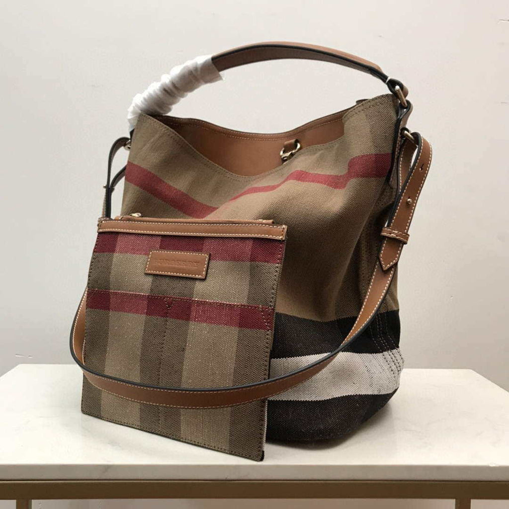 Burberry 39457261 Ashby Brown Canvas Hobo Bag