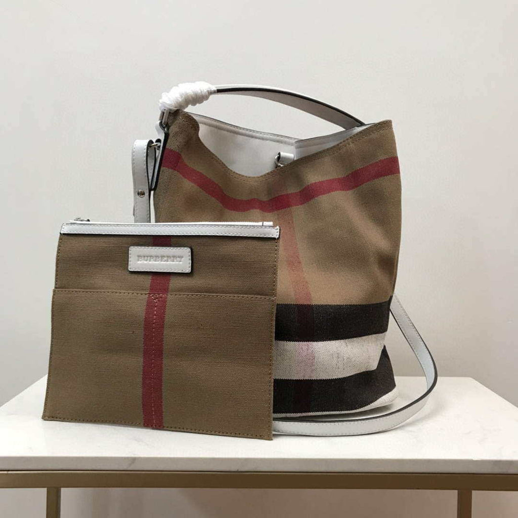 Burberry 39457261 Ashby White Canvas Hobo Bag