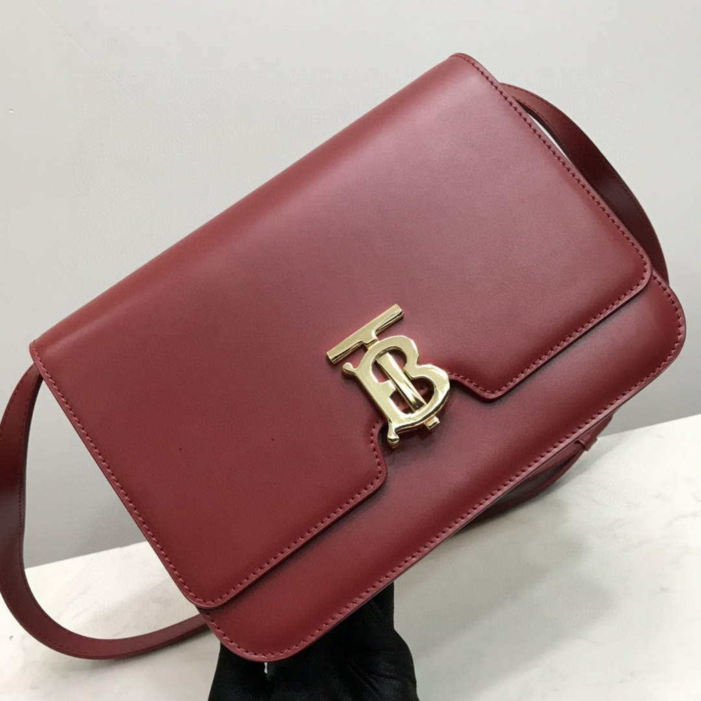 Burberry 80103371 Medium Leather TB Bag Wine Red