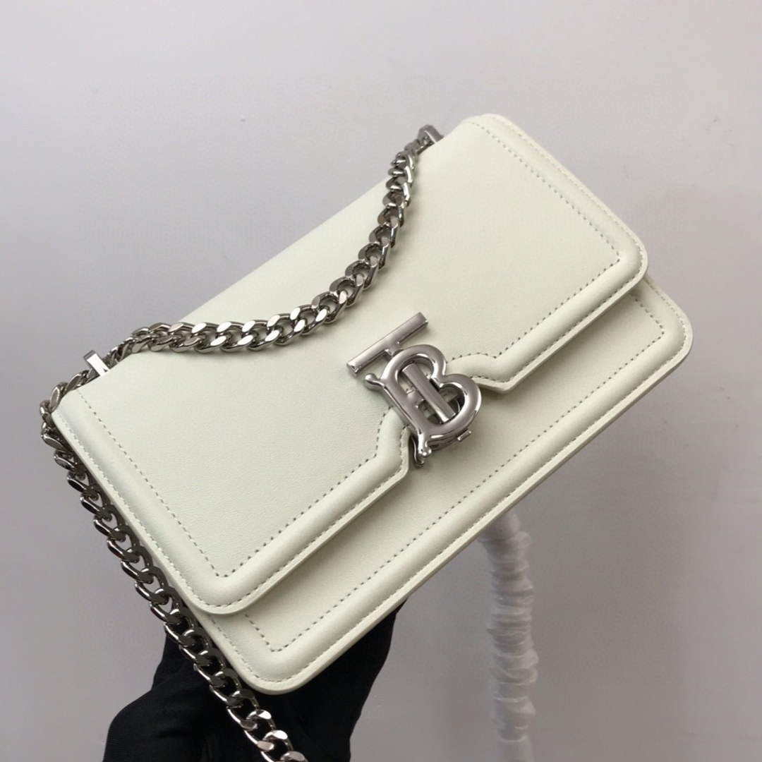 Burberry 80522321 Medium Leather TB Bag White Silvery