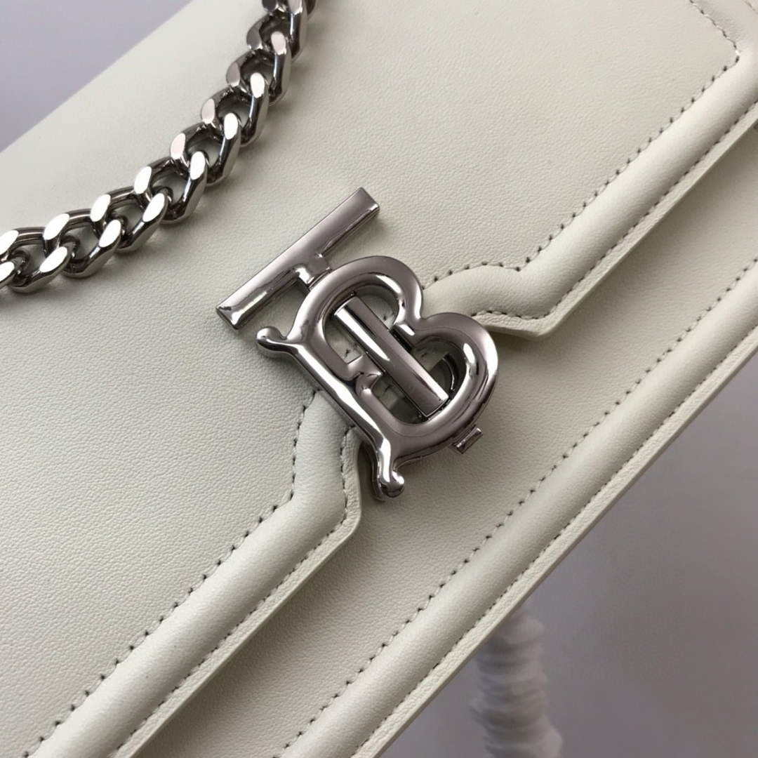 Burberry 80522321 Medium Leather TB Bag White Silvery
