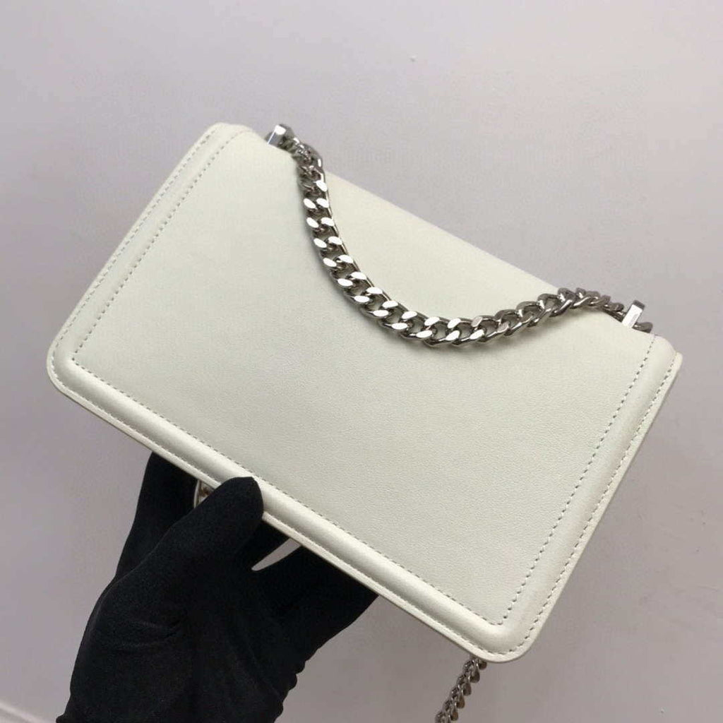 Burberry 80522321 Medium Leather TB Bag White Silvery