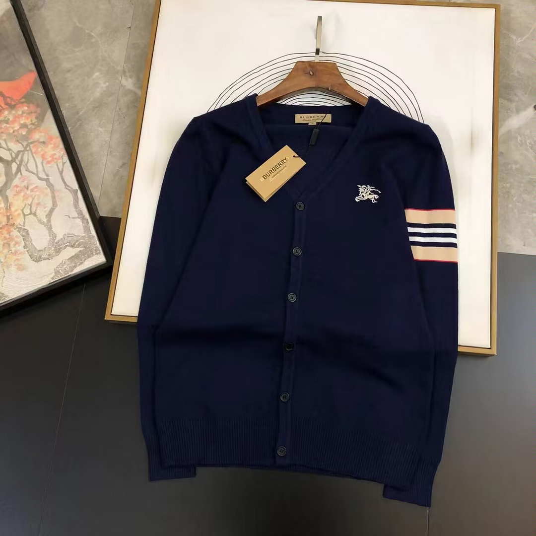 Burberry Men's 80636371 Embroidered Oak Leaf Crest Wool Cardigan B700021 - M / Navy Blue - View 1