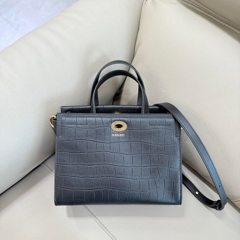 Burberry Mini Cotswolds Tote 81145901 Bag Black crocodile pattern