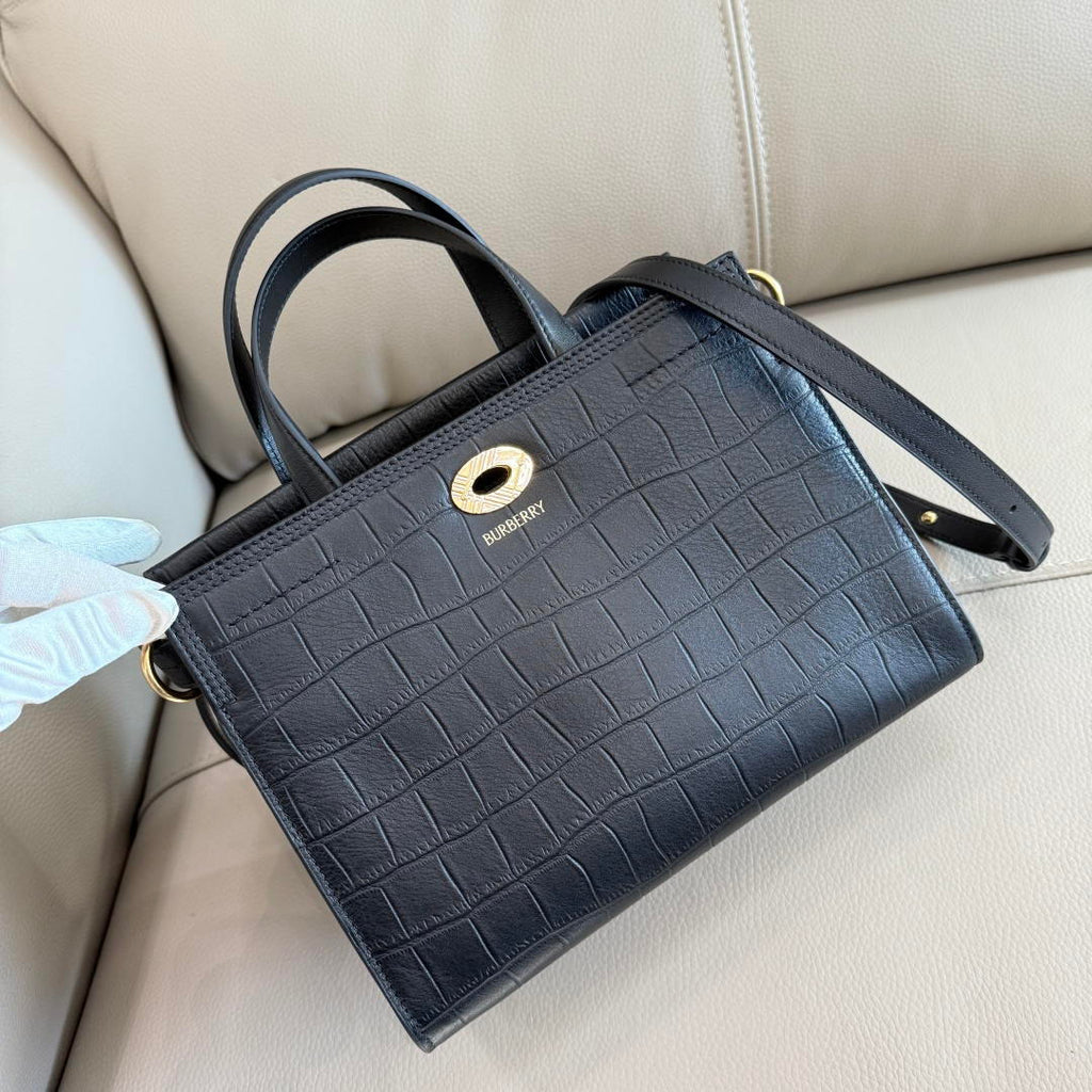 Burberry Mini Cotswolds Tote 81145901 Bag Black crocodile pattern