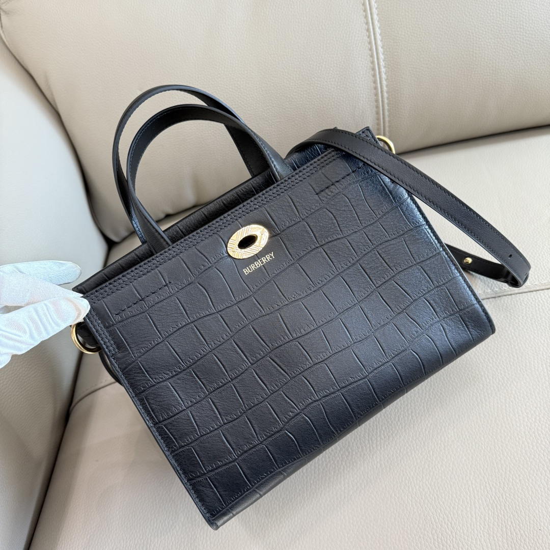 Burberry Mini Cotswolds Tote 81145901 Bag Black crocodile pattern
