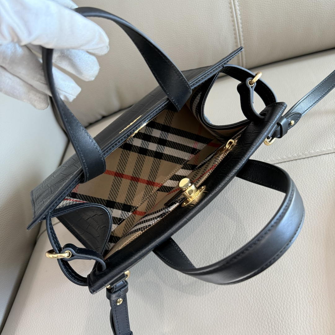 Burberry Mini Cotswolds Tote 81145901 Bag Black crocodile pattern