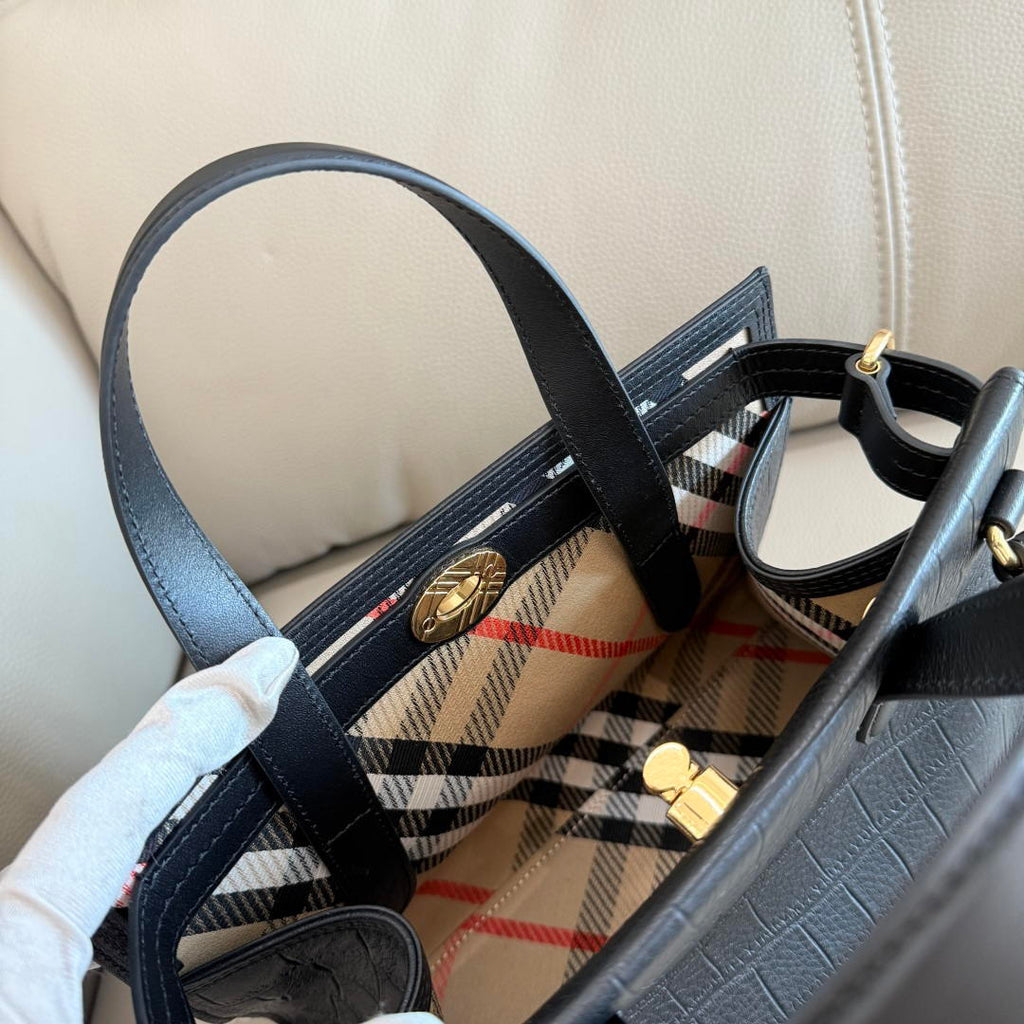 Burberry Mini Cotswolds Tote 81145901 Bag Black crocodile pattern