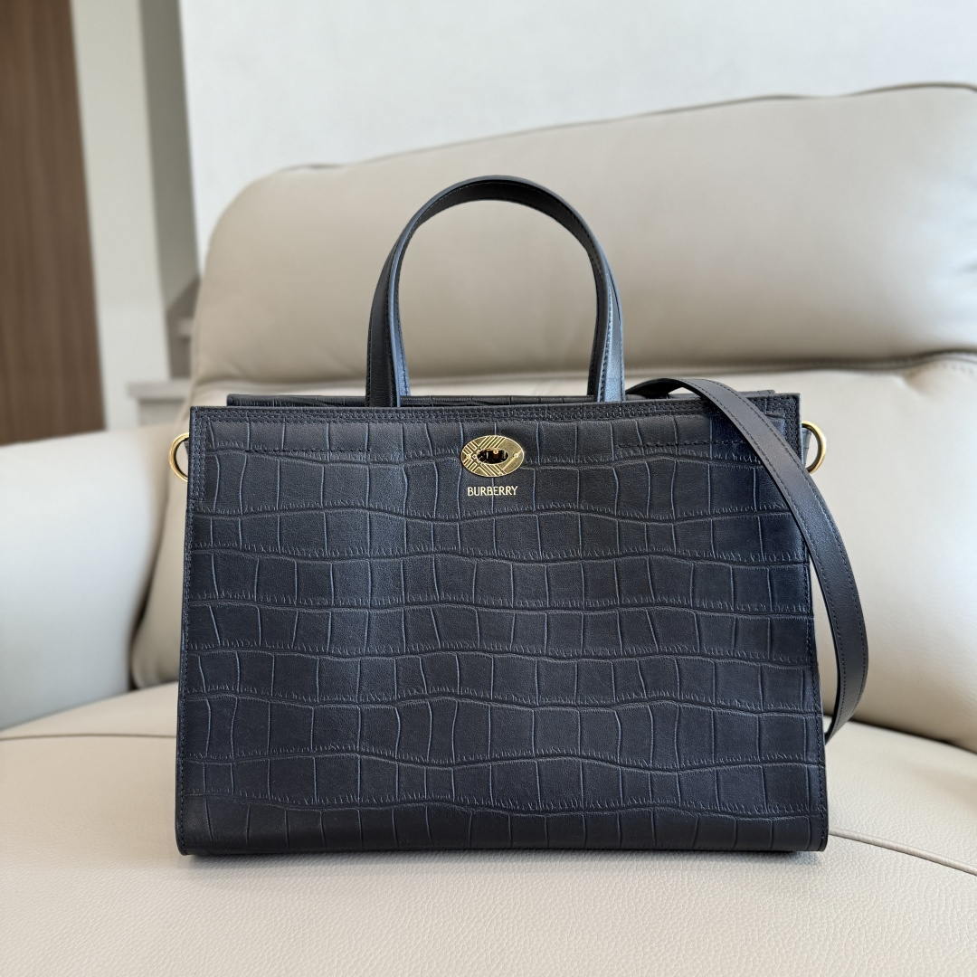 Burberry Small Cotswolds Tote 81113441 Bag Black crocodile pattern
