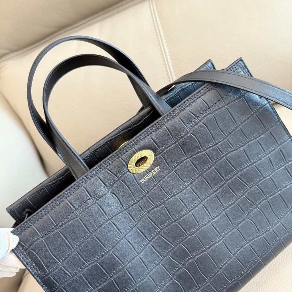 Burberry Small Cotswolds Tote 81113441 Bag Black crocodile pattern