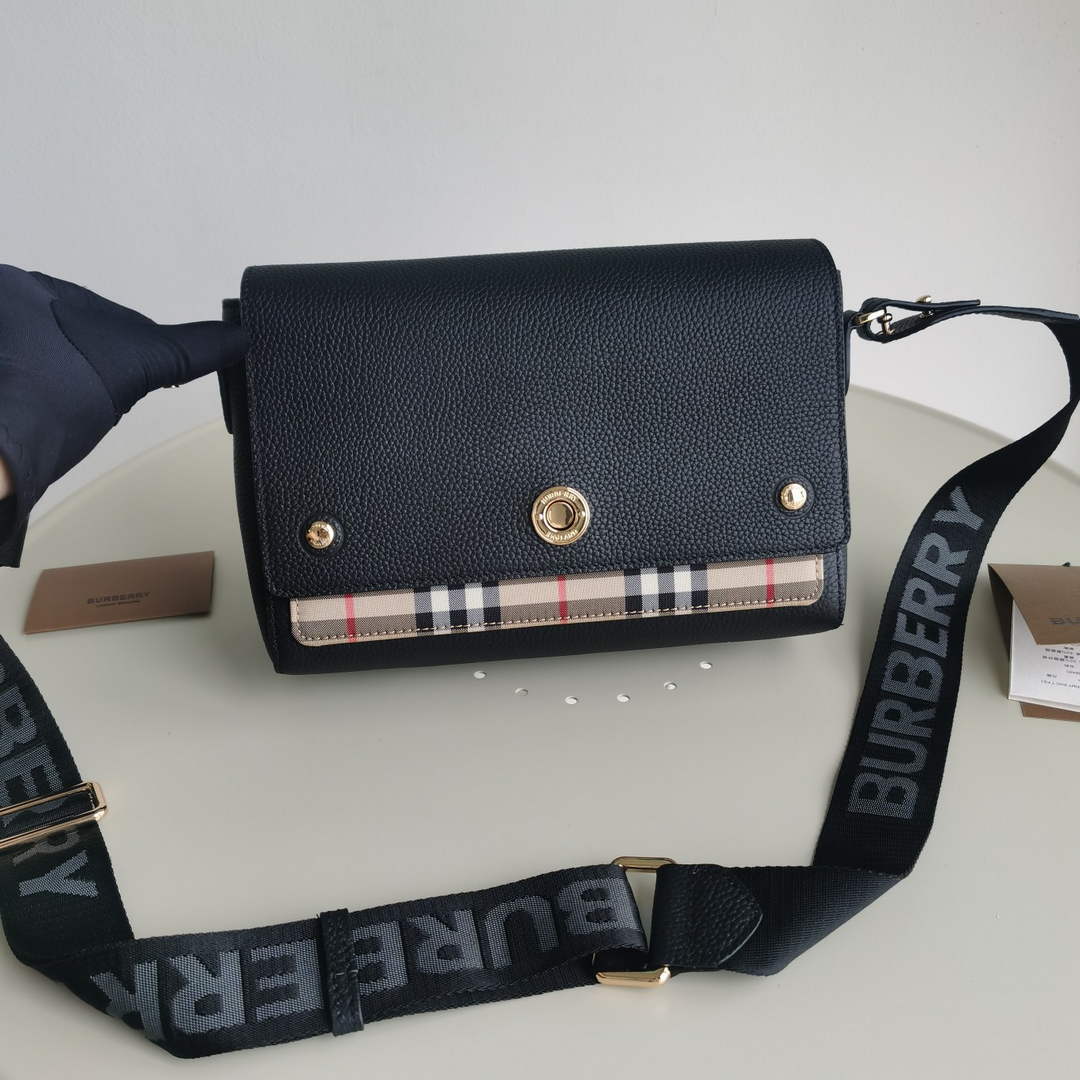 Burberry Vintage Check and Leather Note Crossbody Bag in Black - Default Title - View 1