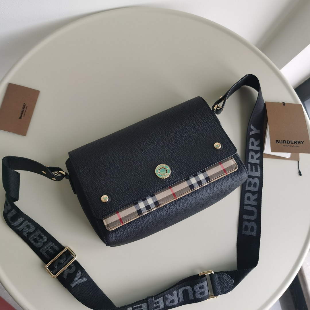 Burberry Vintage Check and Leather Note Crossbody Bag in Black
