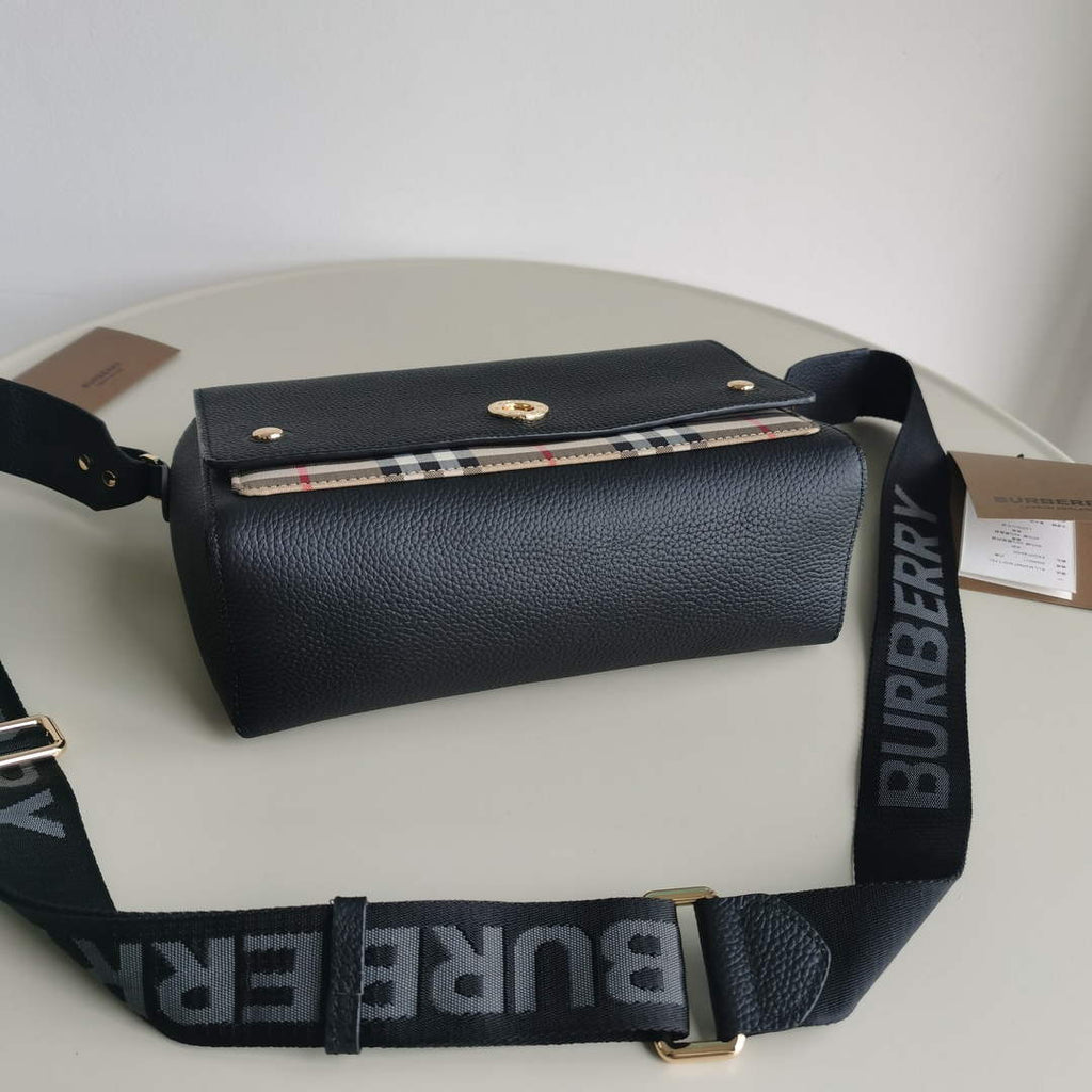 Burberry Vintage Check and Leather Note Crossbody Bag in Black