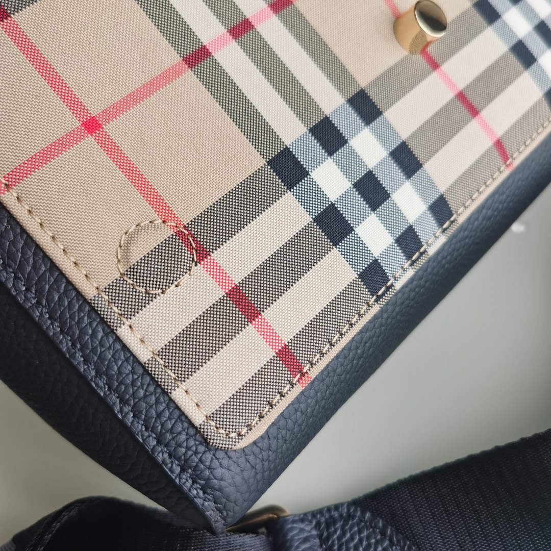 Burberry Vintage Check and Leather Note Crossbody Bag in Black - Default Title - View 7