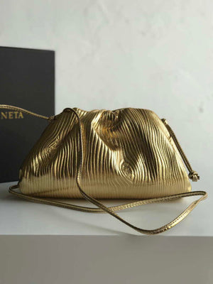 BV 585852 Bottega Veneta Mini Pouch Lambskin leather clutch with strap metallic Gold - Default Title - View 1