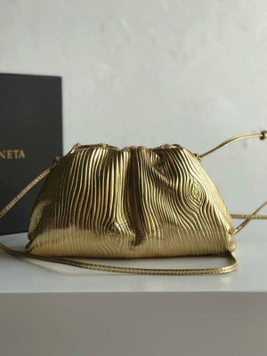 BV 585852 Bottega Veneta Mini Pouch Lambskin leather clutch with strap metallic Gold - Default Title - View 2