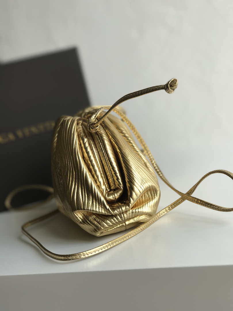 BV 585852 Bottega Veneta Mini Pouch Lambskin leather clutch with strap metallic Gold - Default Title - View 3