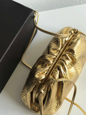 BV 585852 Bottega Veneta Mini Pouch Lambskin leather clutch with strap metallic Gold - Default Title - View 4