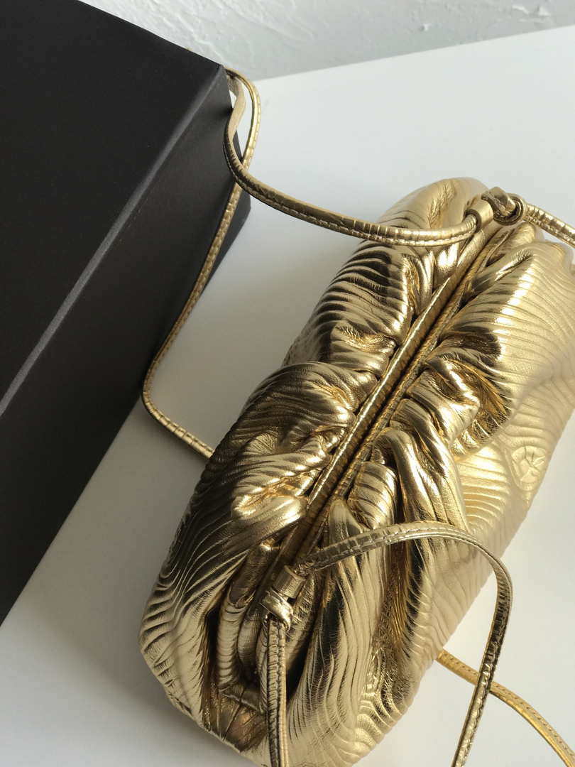 BV 585852 Bottega Veneta Mini Pouch Lambskin leather clutch with strap metallic Gold - Default Title - View 4
