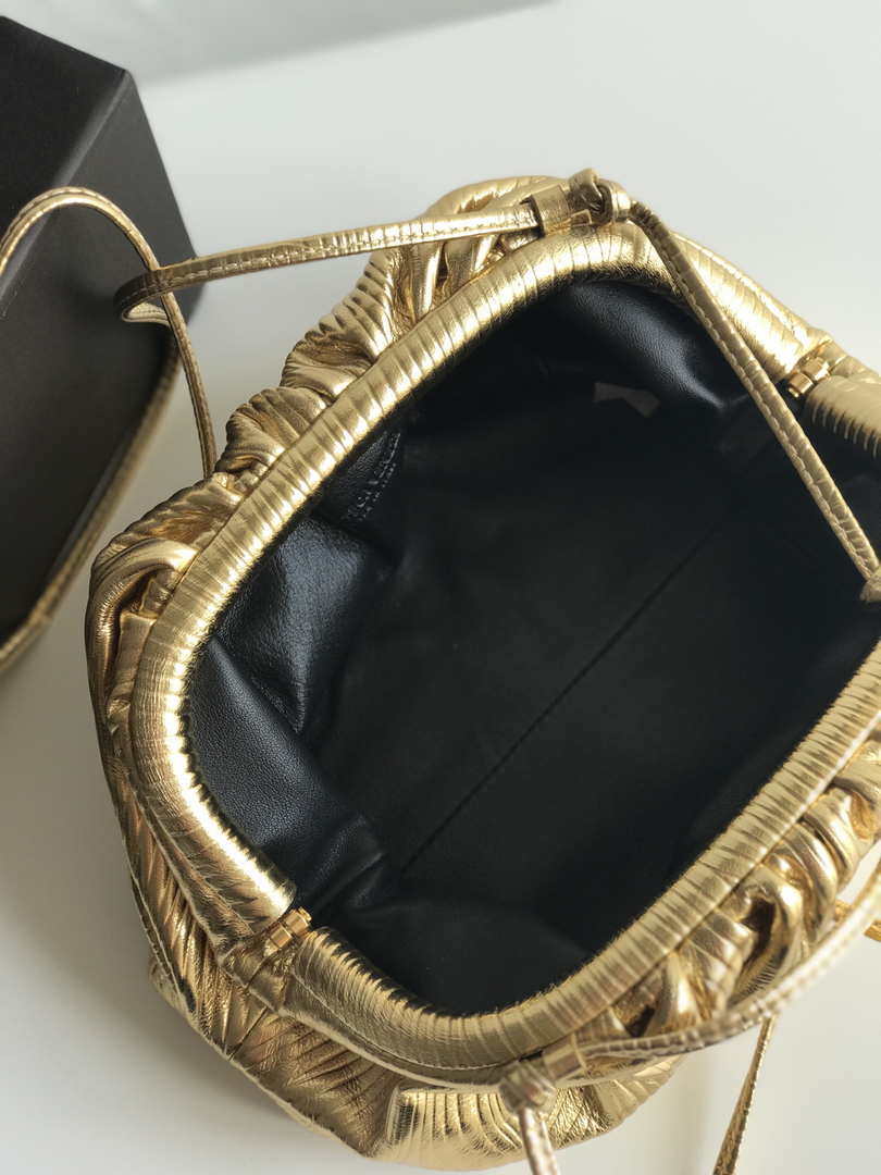 BV 585852 Bottega Veneta Mini Pouch Lambskin leather clutch with strap metallic Gold