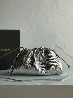 BV 585852 Bottega Veneta Mini Pouch Lambskin leather clutch with strap metallic Sliver - Default Title - View 1