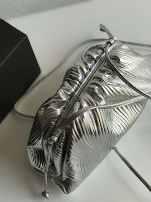 BV 585852 Bottega Veneta Mini Pouch Lambskin leather clutch with strap metallic Sliver - Default Title - View 3
