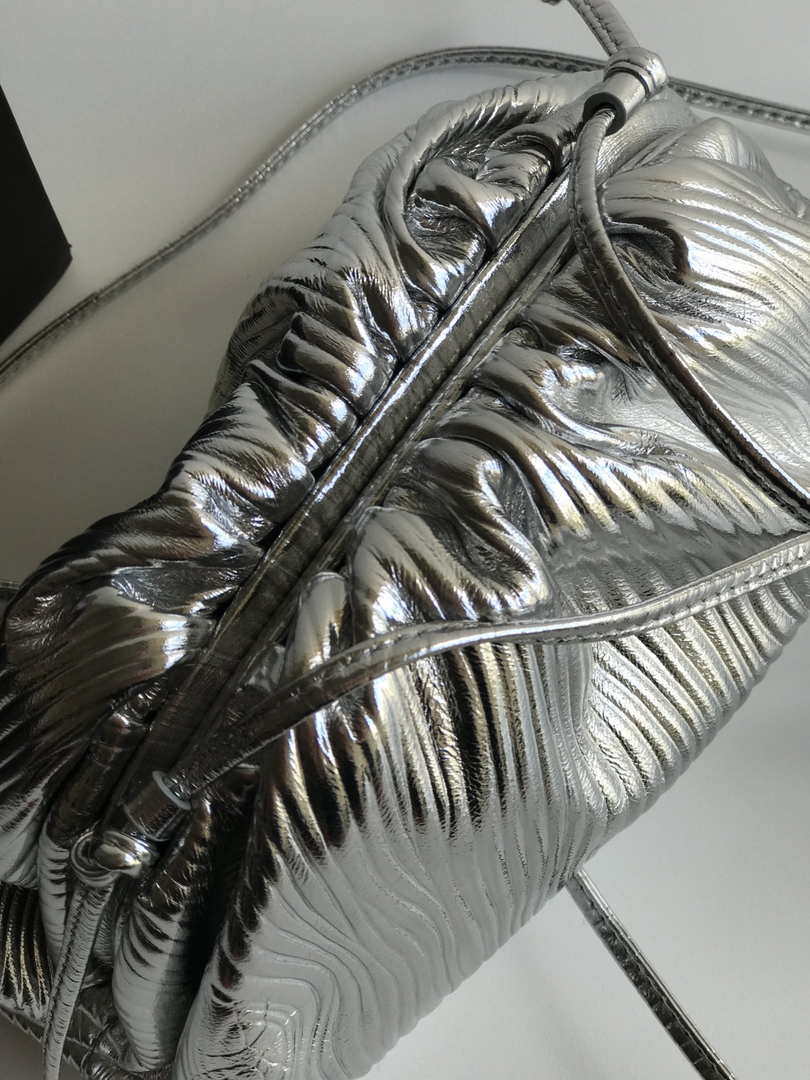 BV 585852 Bottega Veneta Mini Pouch Lambskin leather clutch with strap metallic Sliver