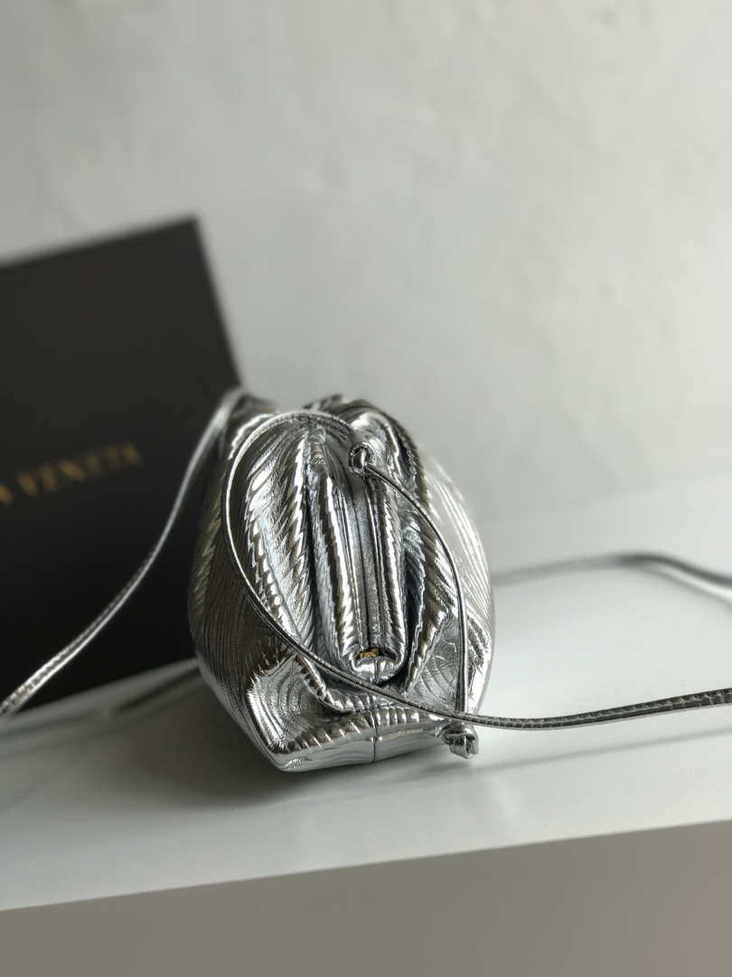 BV 585852 Bottega Veneta Mini Pouch Lambskin leather clutch with strap metallic Sliver - Default Title - View 5