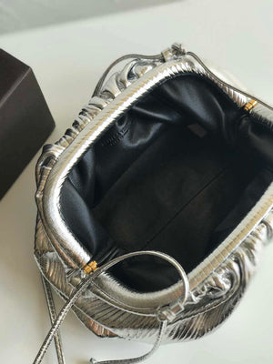 BV 585852 Bottega Veneta Mini Pouch Lambskin leather clutch with strap metallic Sliver - Default Title - View 6