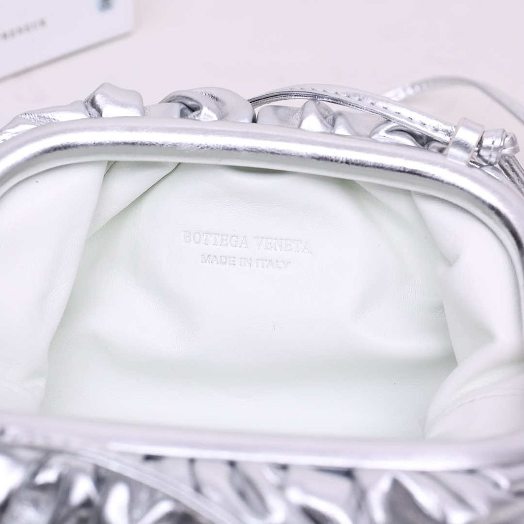 BV 585852 Bottega Veneta Mini Pouch intrecciato leather clutch with strap Slivery