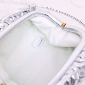 BV 585852 Bottega Veneta Mini Pouch intrecciato leather clutch with strap Slivery - Default Title - View 6