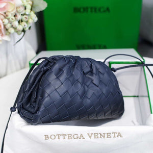 BV 585852 Bottega Veneta Mini Pouch intrecciato leather clutch with strap Navy Blue - Default Title - View 3