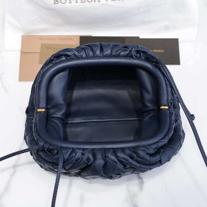 BV 585852 Bottega Veneta Mini Pouch intrecciato leather clutch with strap Navy Blue - Default Title - View 7
