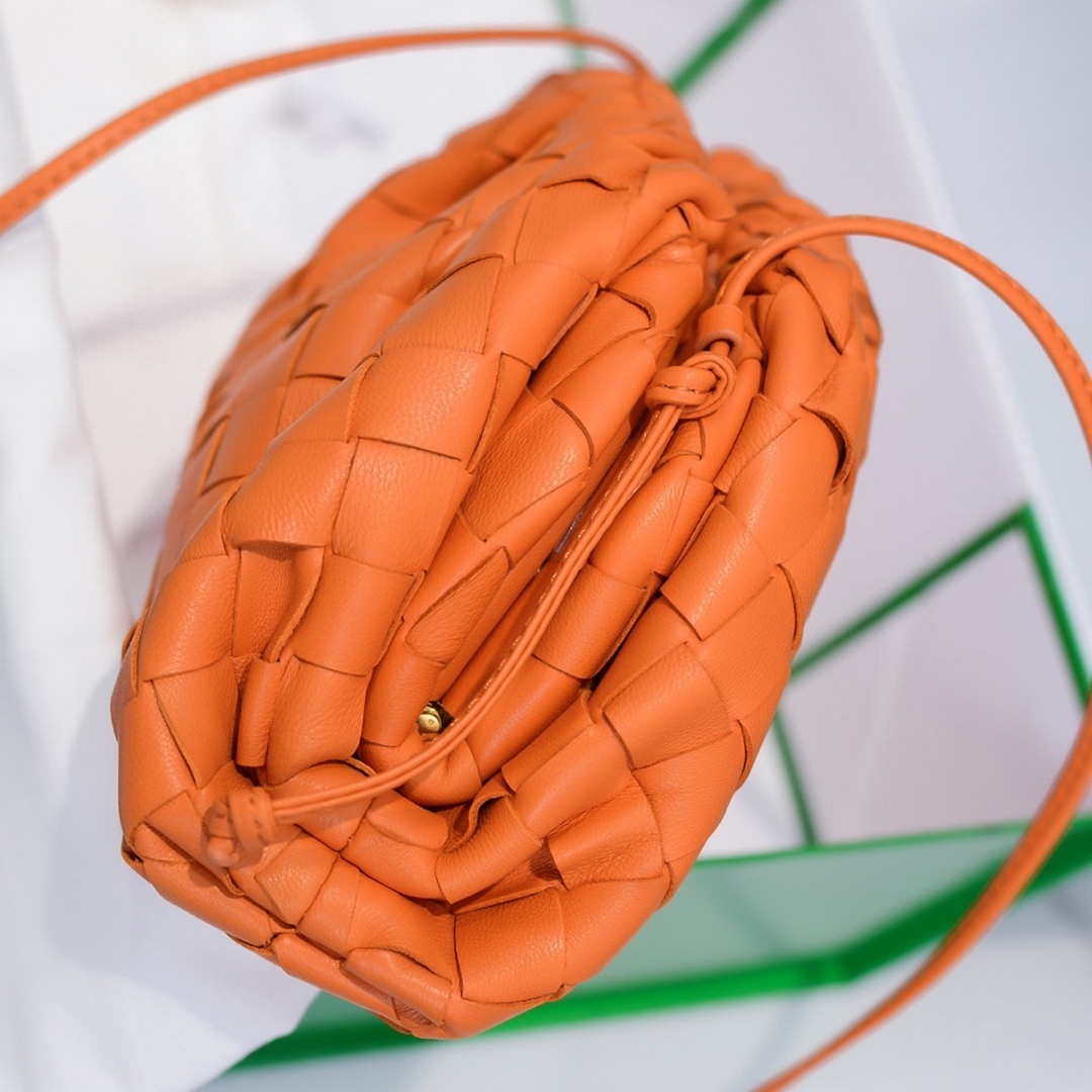 BV 585852 Bottega Veneta Mini Pouch intrecciato leather clutch with strap Orange - Default Title - View 6