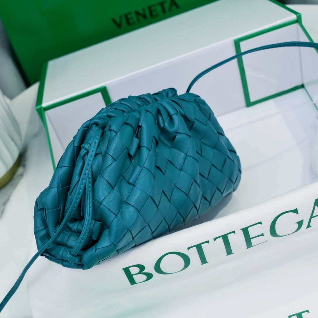 BV 585852 Bottega Veneta Mini Pouch intrecciato leather clutch with strap sapphire