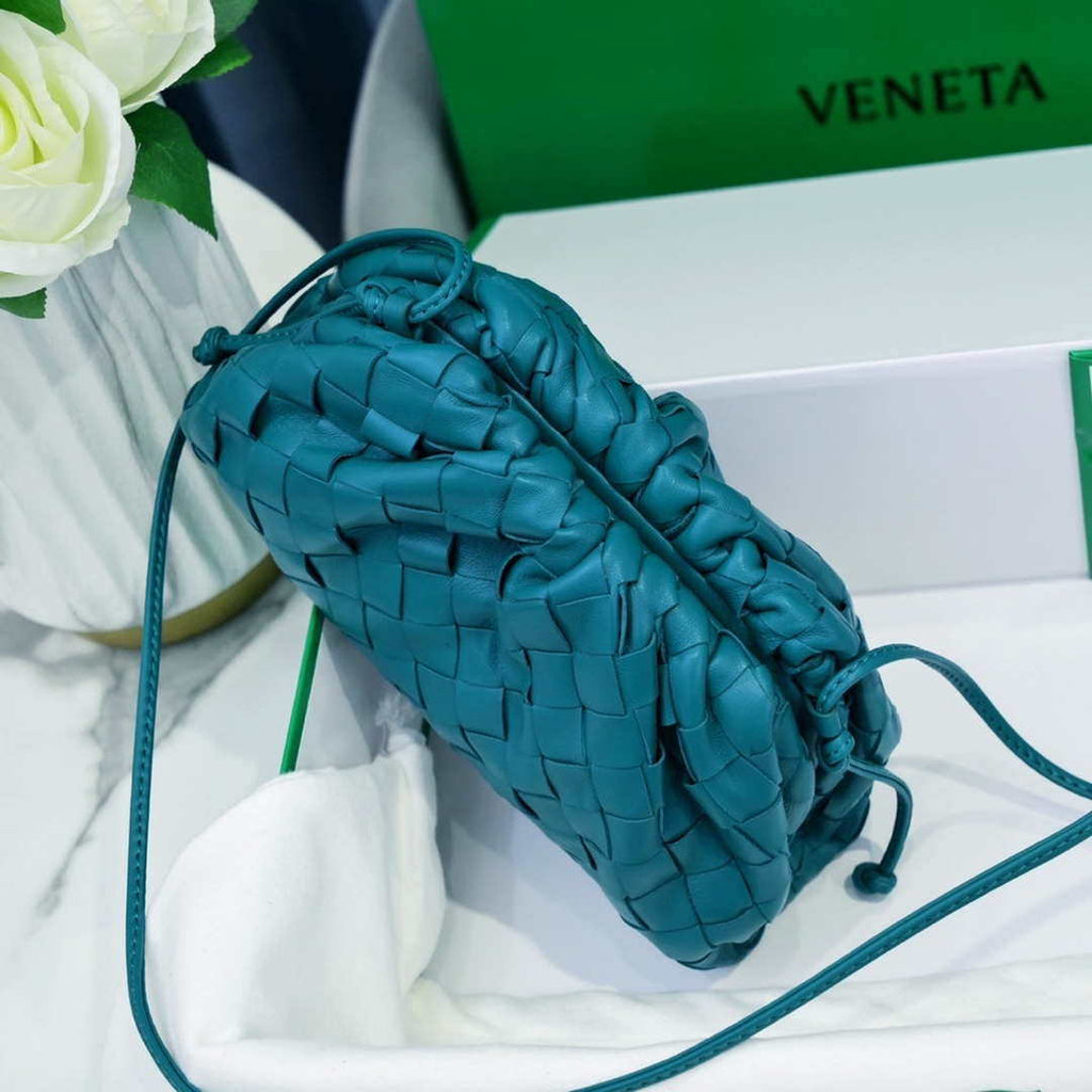BV 585852 Bottega Veneta Mini Pouch intrecciato leather clutch with strap sapphire