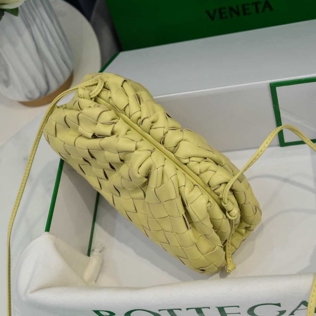 BV 585852 Bottega Veneta Mini Pouch intrecciato leather clutch with strap Light Yellow - Default Title - View 3