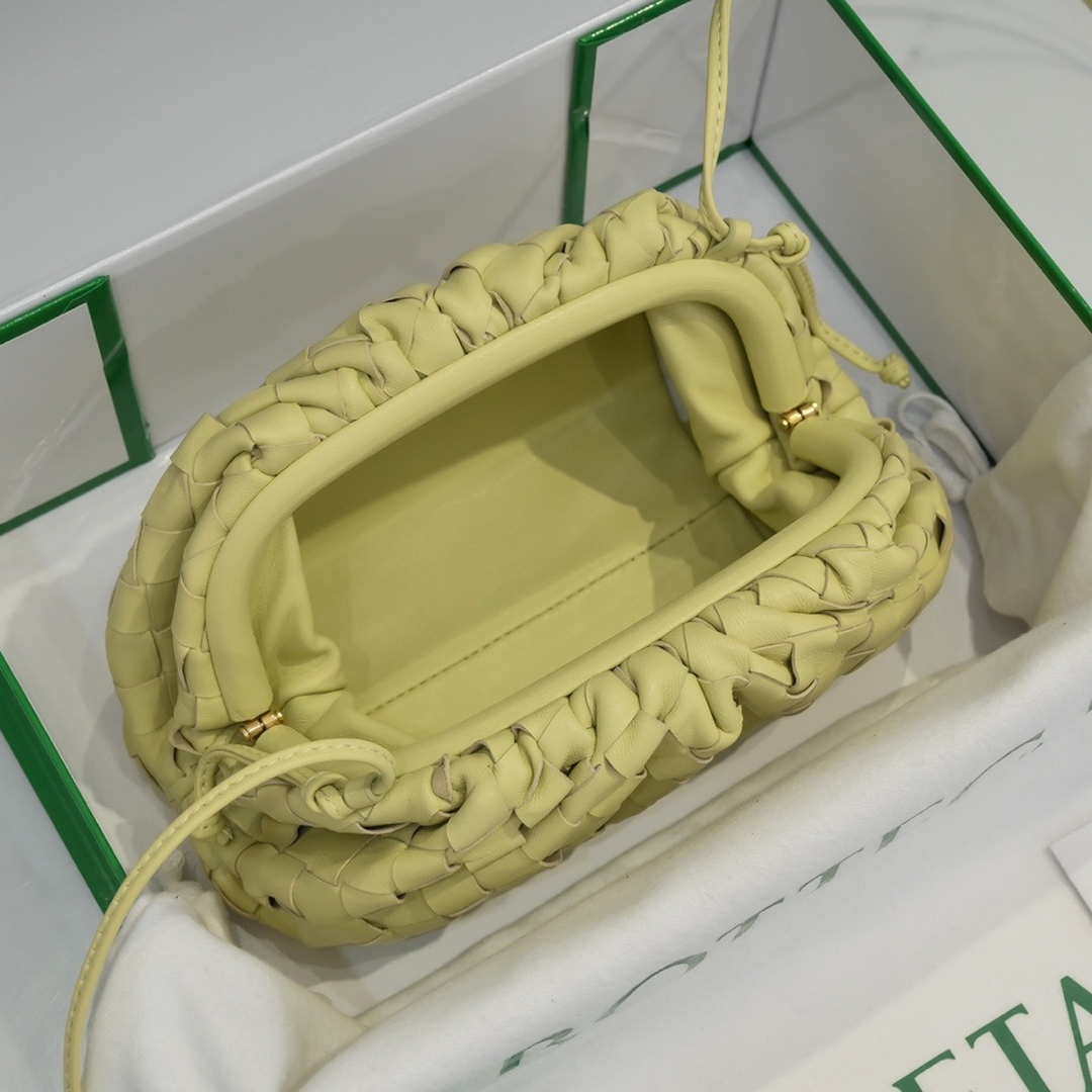 BV 585852 Bottega Veneta Mini Pouch intrecciato leather clutch with strap Light Yellow - Default Title - View 7