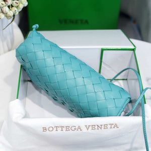 BV 585852 Bottega Veneta Mini Pouch intrecciato leather clutch with strap Blue - Default Title - View 5