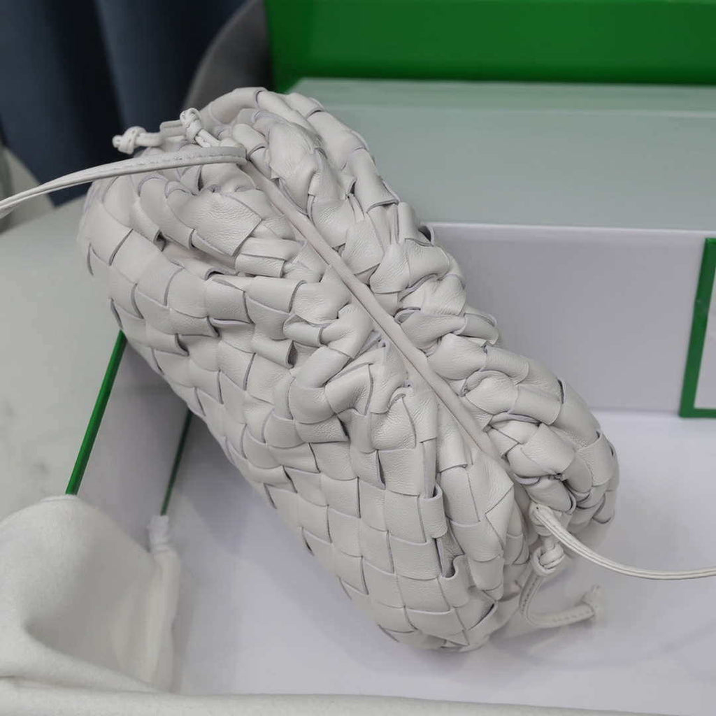 BV 585852 Bottega Veneta Mini Pouch intrecciato leather clutch with strap White