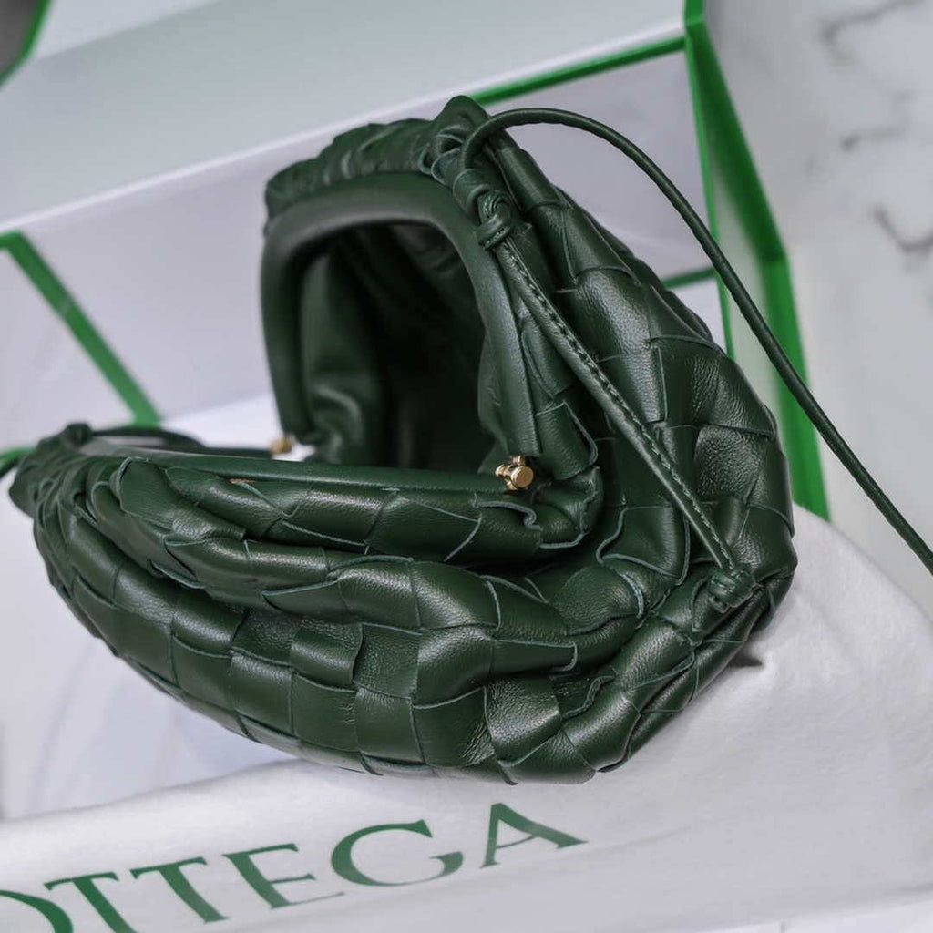 BV 585852 Bottega Veneta Mini Pouch intrecciato leather clutch with strap Dark Green