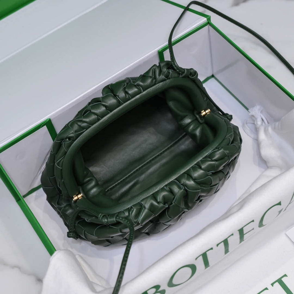 BV 585852 Bottega Veneta Mini Pouch intrecciato leather clutch with strap Dark Green