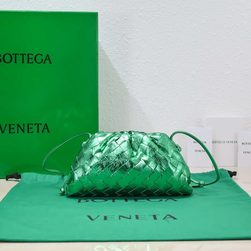 BV 585852 Bottega Veneta Mini Pouch Buckskin leather clutch with strap metallic Green