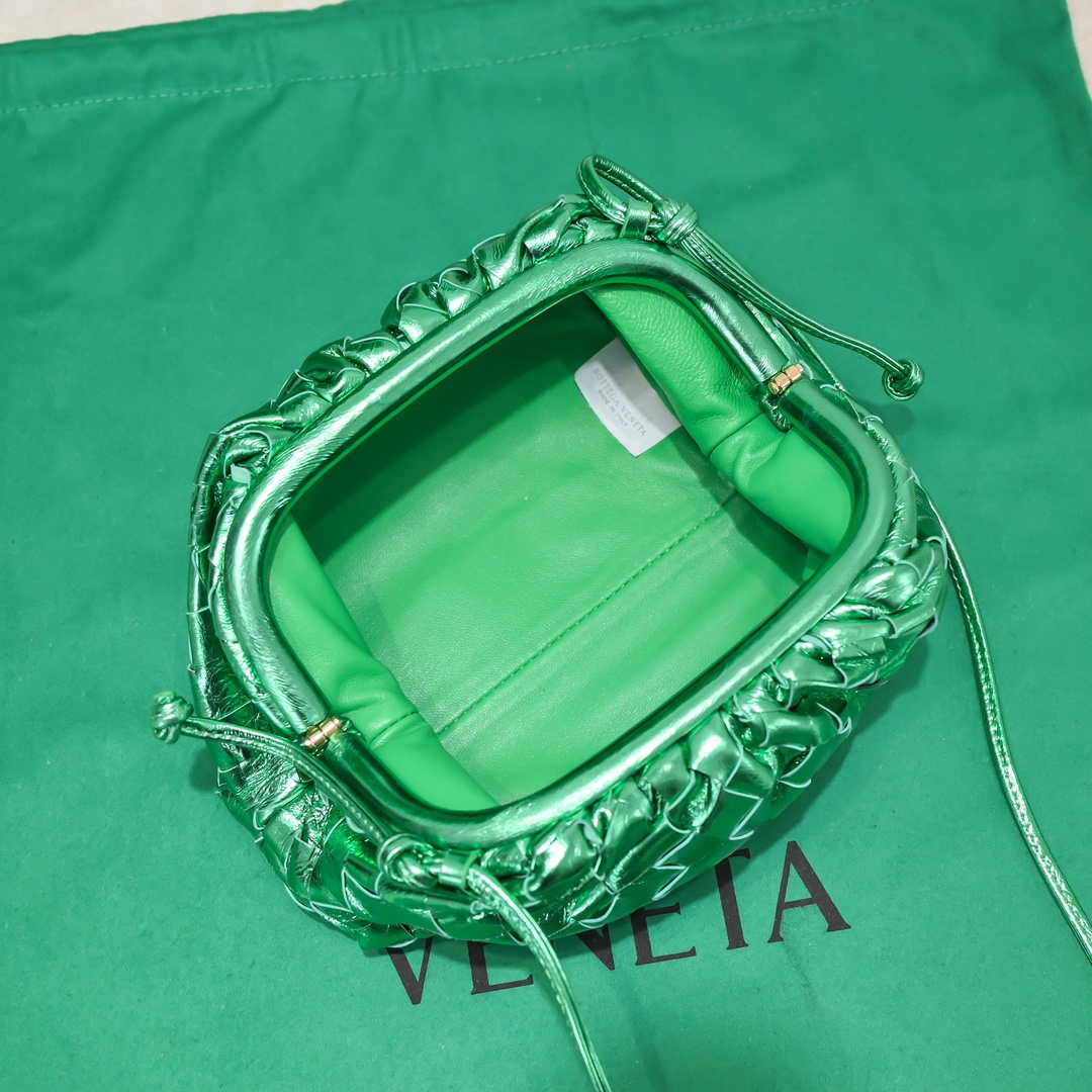 BV 585852 Bottega Veneta Mini Pouch Buckskin leather clutch with strap metallic Green - Default Title - View 6
