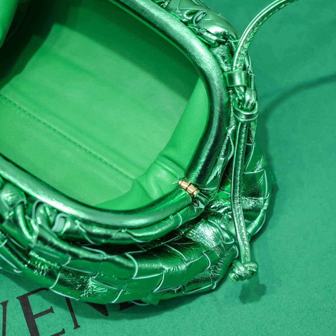 BV 585852 Bottega Veneta Mini Pouch Buckskin leather clutch with strap metallic Green - Default Title - View 7