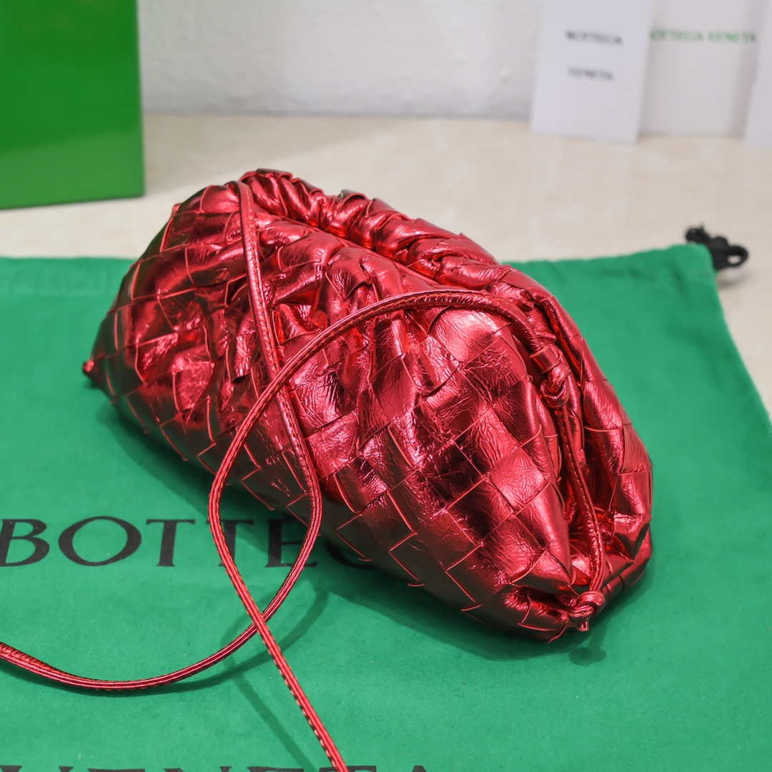 BV 585852 Bottega Veneta Mini Pouch Buckskin leather clutch with strap metallic Red - Default Title - View 5