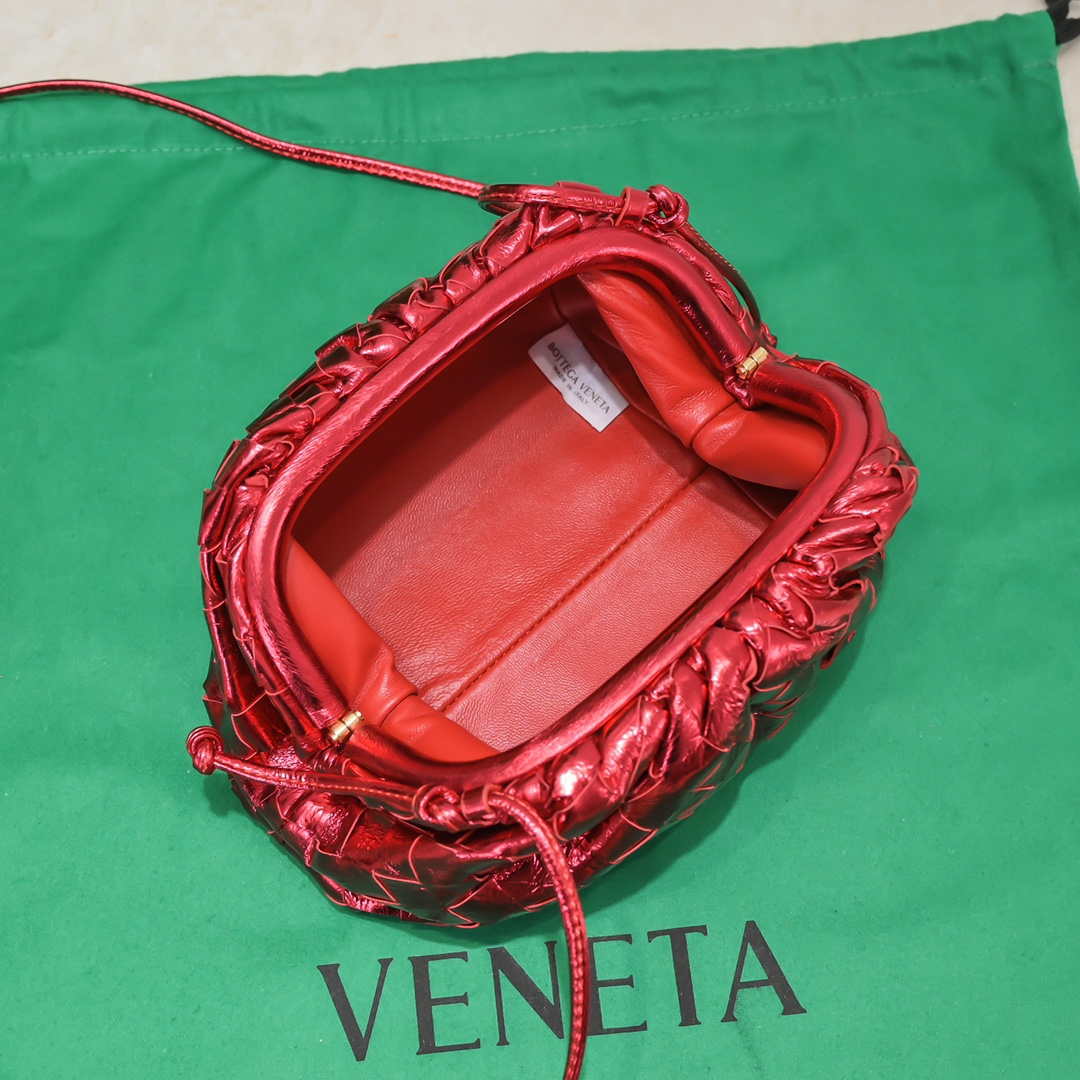 BV 585852 Bottega Veneta Mini Pouch Buckskin leather clutch with strap metallic Red - Default Title - View 7